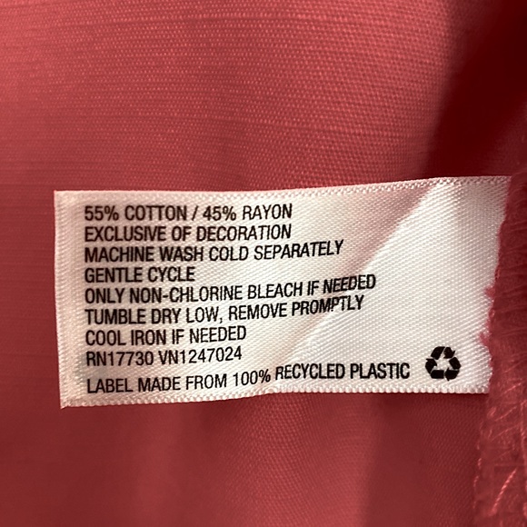 NEW! MED Pink Know Rose Embroidered Half Button Front Mid Sleeve Oversized Top - Picture 7 of 7